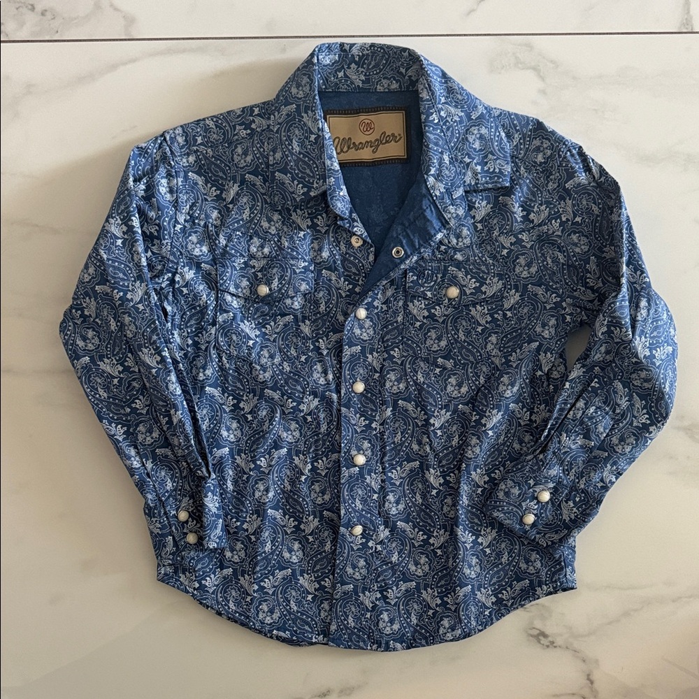 Wrangler Blue Patterned Shirt with Pearl Buttons